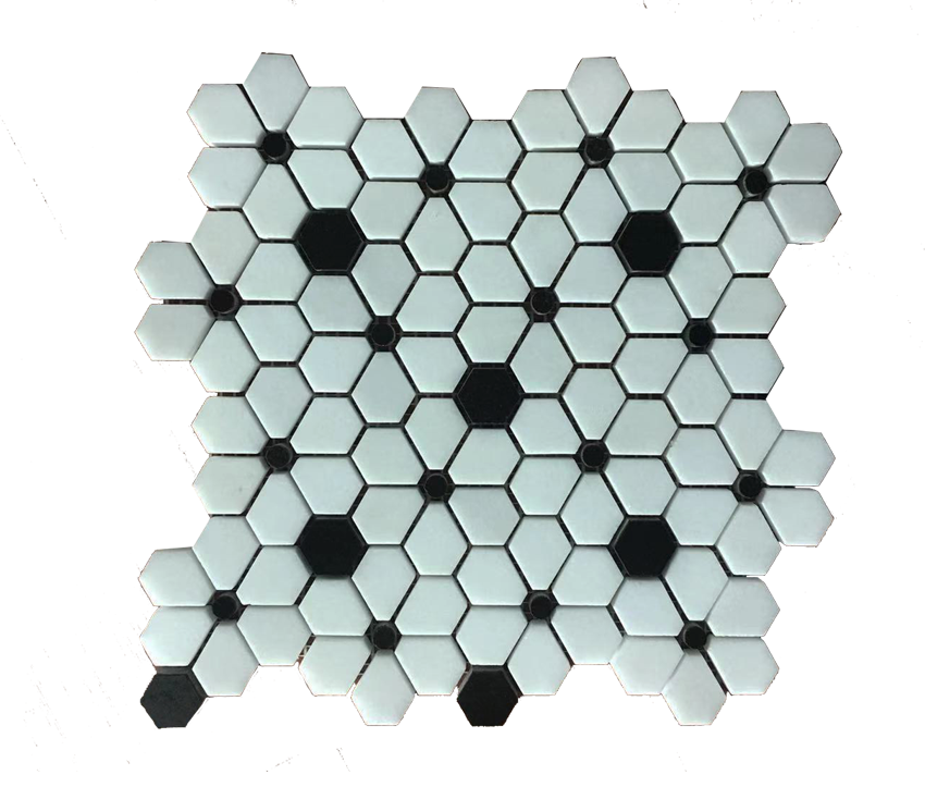 Diamond Flower Marble Mosaic Design-Thassos/Black