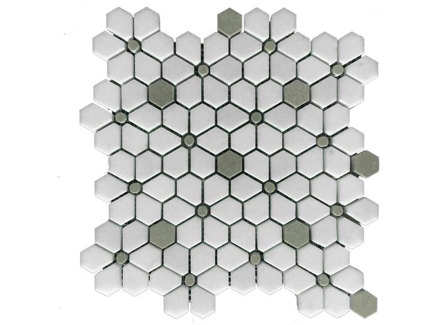 Diamond Flower Marble Mosaic Design-Thassos/Grey